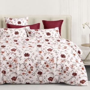 Luxury 4-in-1 Terracotta Floral Bedding Set – King Size Flat Sheet, Reversible White Botanical Duvet Cover & 2 Pillowcases – Cottagecore Vintage Bedroom Decor